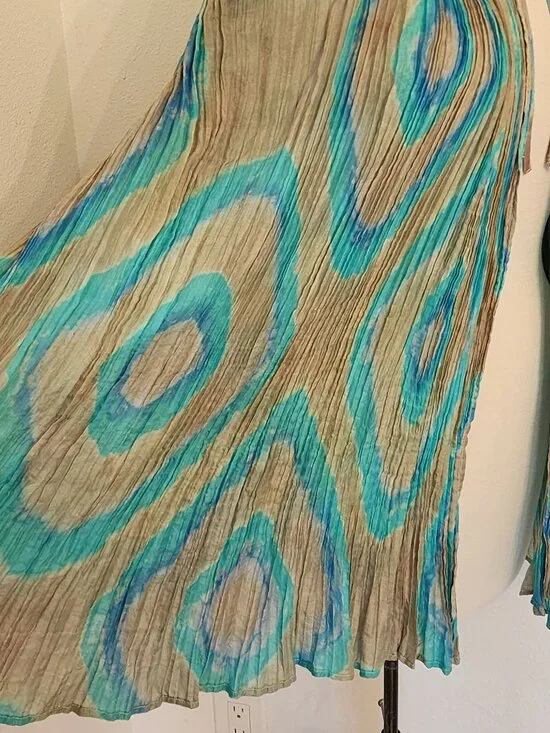 Sister Max Flared Sleeve Silk Bohemian Pleated Top Cardigan Medium Dyed Design - Picture 9 of 12